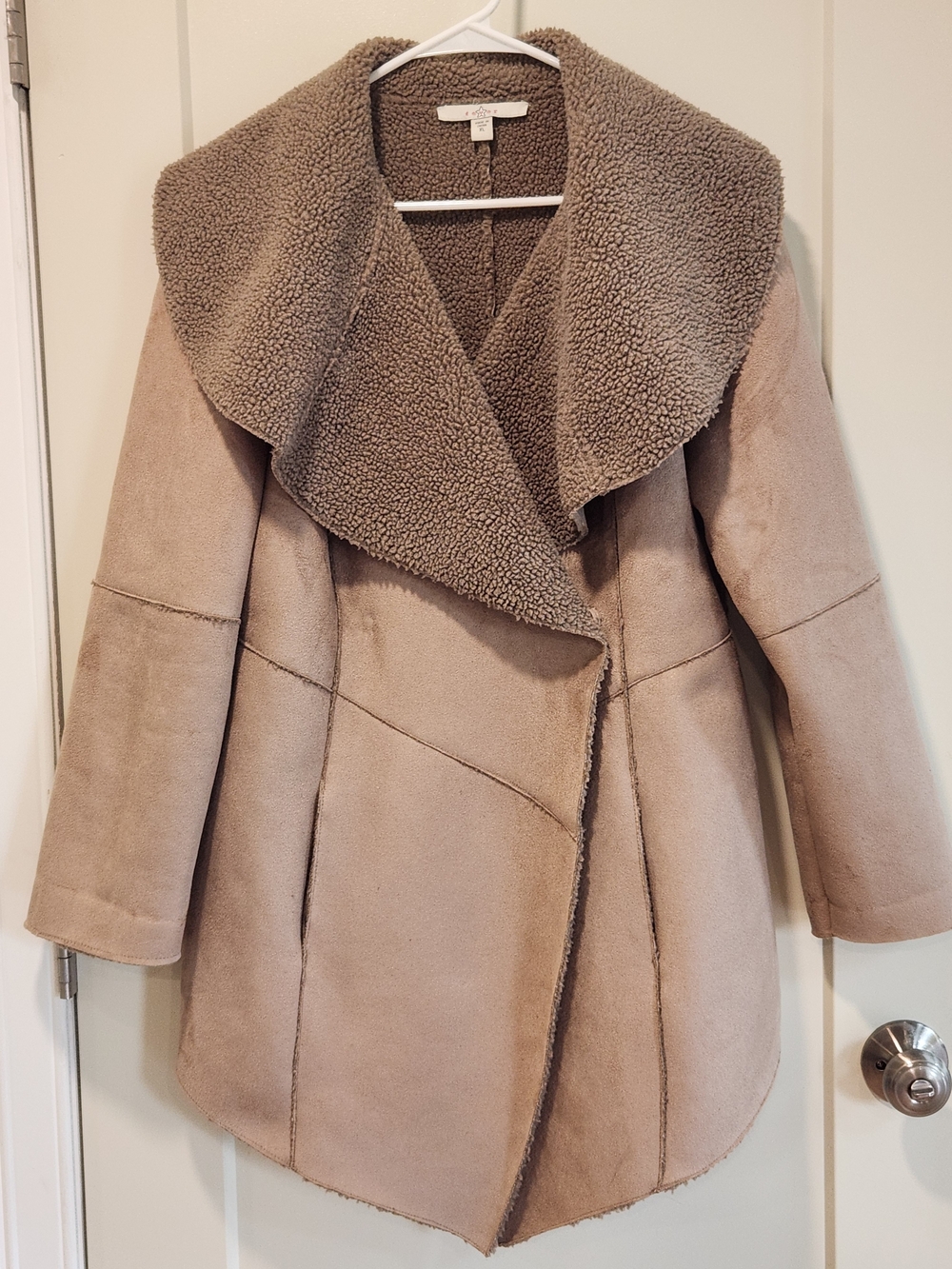 Fever Women's Cascade Collar Faux Suede & Sherpa Jacket XL Fall Cozy